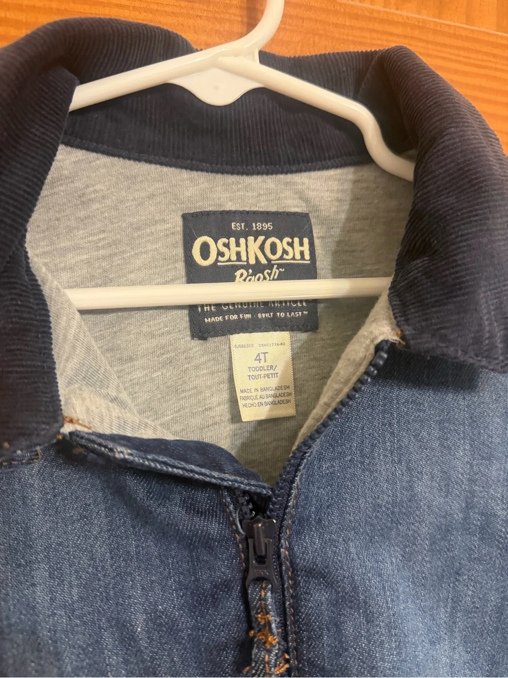 OshKosh B'gosh Denim Zip-Up Kids Jacket in Dark Blue